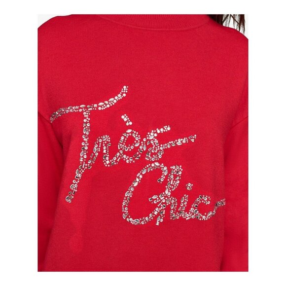 Karl Lagerfeld Paris Womens Embellished Graphic Mockneck Sweater Red Size M NWT - Picture 4 of 7